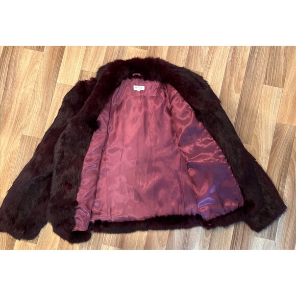 Vintage Women’s Dyed Burgundy Maroon Wine Rabbit Fur Coat Jacket Medium - Picture 7 of 11